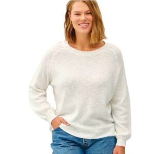 Be Cool White Crewneck Sweater Ribbed Cuffs Sz M/L